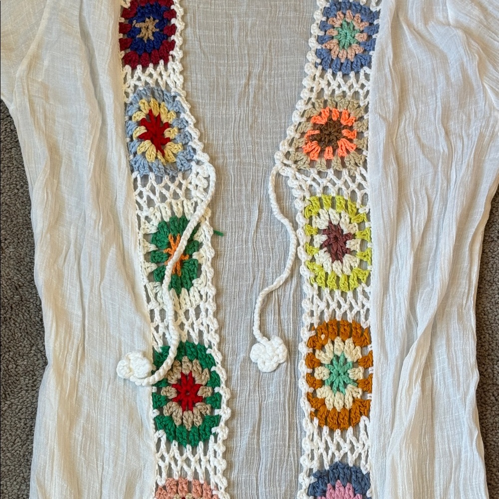 Rebellion Again White Crochet Tassel Open Front Duster Cardigan SIZE XS - Picture 2 of 6